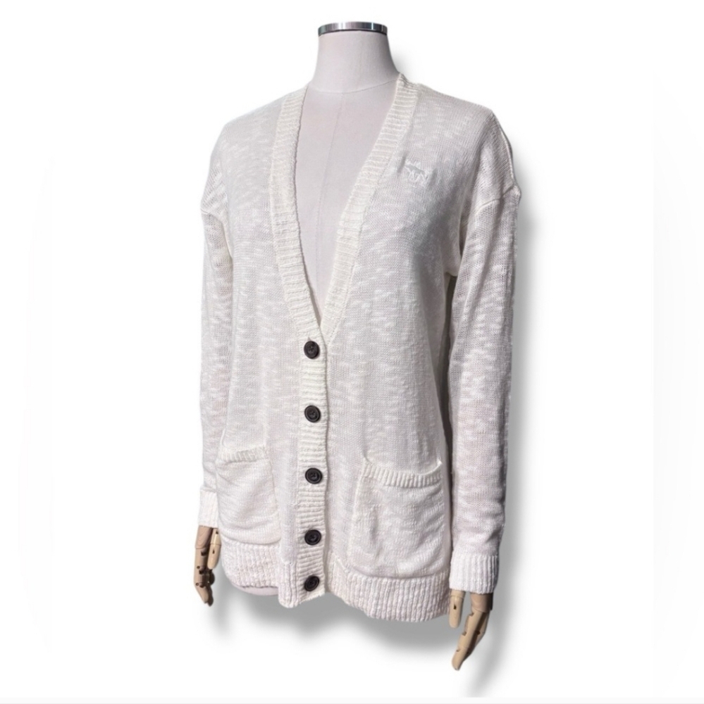 ABERCROMBIE & FITCH White Lightweight Long V Neck Cardigan